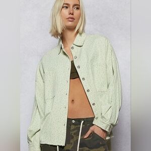 POL BEAUTIFUL MINT AND CREAM PRINT DENIM SHACKET NWT